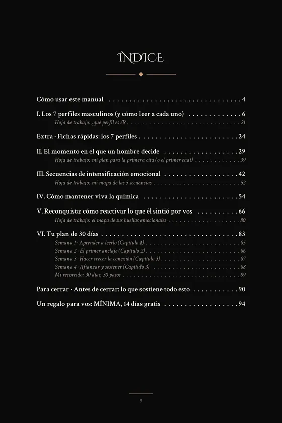 El índice: 6 capítulos + extras